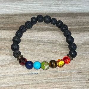 7 Chakra Lava Stone Oil Diffuser Bracelet – 8mm Crystal Healing Classic Stretch